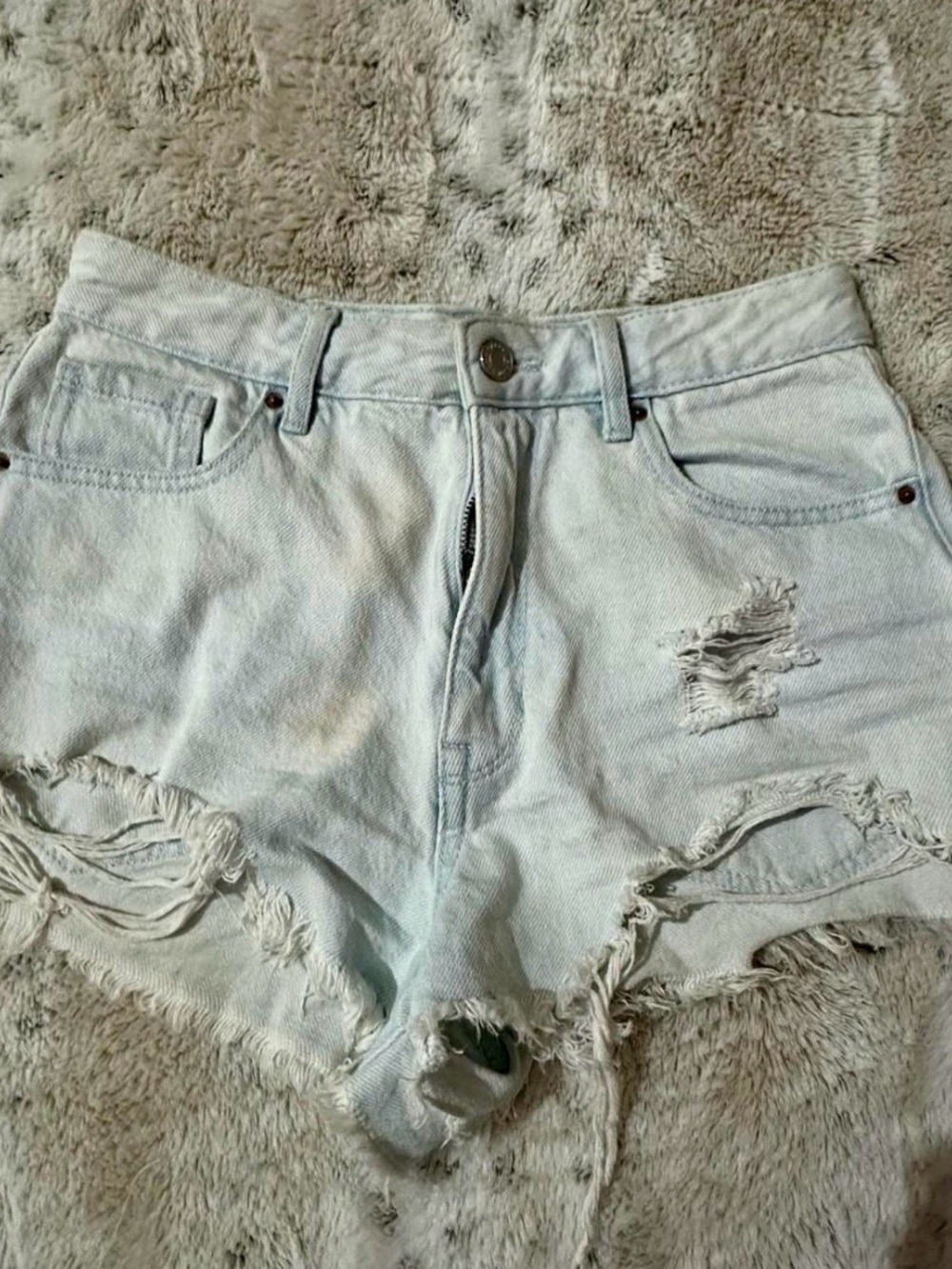 PacSun Light Blue Distressed High-Rise Denim Shorts